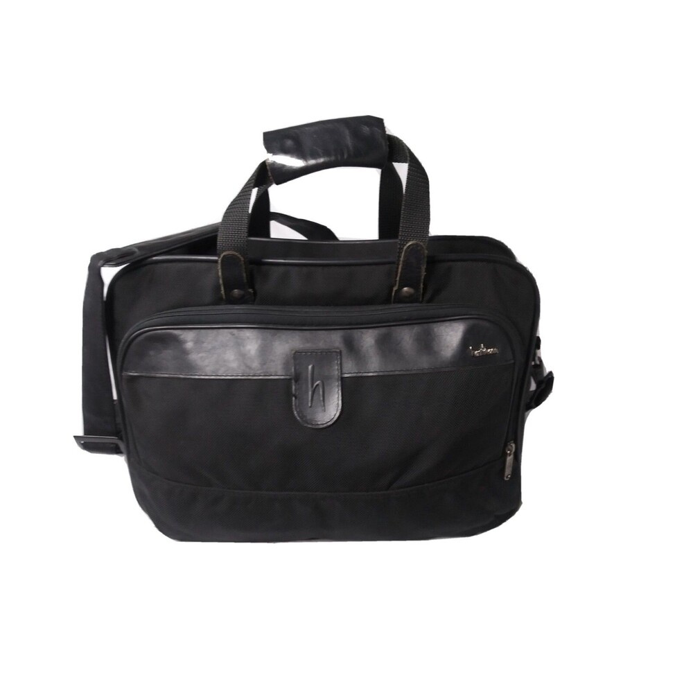 Vintage Hartmann Black Nylon Briefcase Leather Trim Triple Gusset Bag